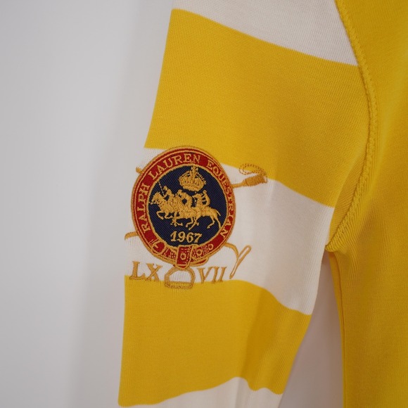 Ralph Lauren Womens Heney Shirt Sz M Yellow Embroidered Logo Striped Long Sleeve - Picture 7 of 12